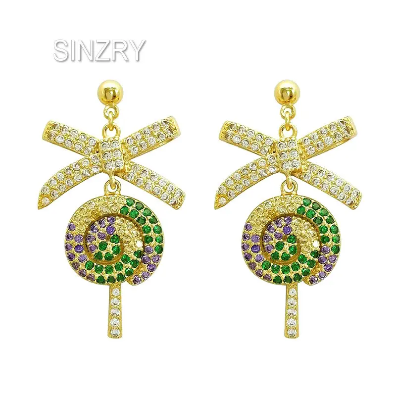 SINZRY Новый кубический цирконий креативный леденец Висячие серьги красочные бант