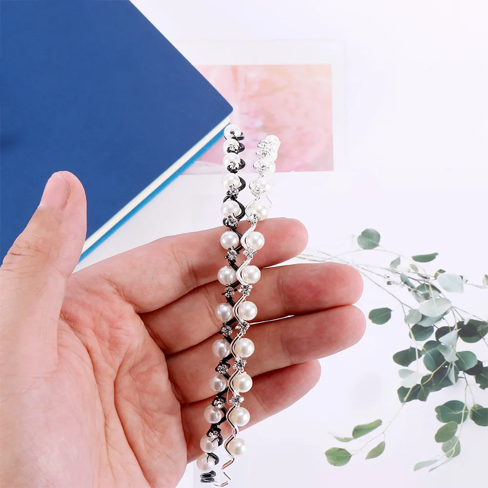 1pc Elegant Pearl Crystal Wave Hairband Black Silver Metal for Women Headwear Bling Headband Hair Styling 1 1pc Elegant Pearl Crystal Wave Hairband Black Silver Metal for Women Headwear Bling Headband Hair Styling 4