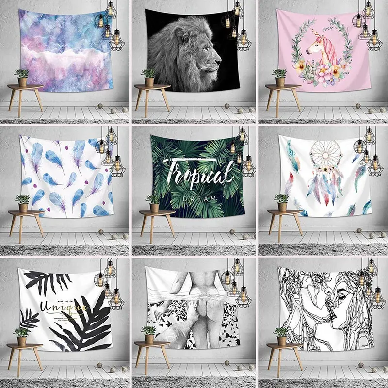 

2019 Customize Tapestry Art Wall Hanging Tapestry Simple Design Line Wall Decor Bedspread Yoga Mat Picnic Cloth Home & Living