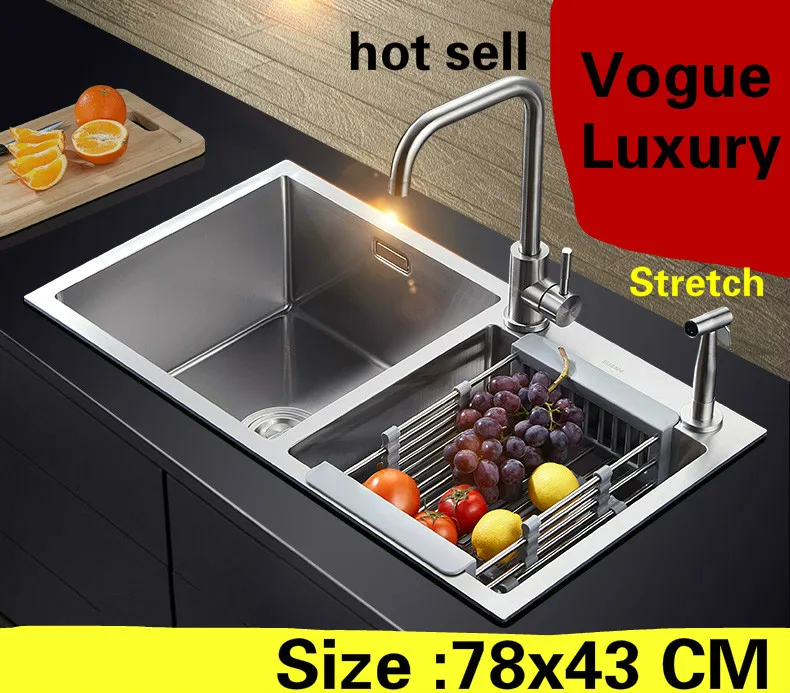 Free shipping Apartment high quality kitchen manual sink double groove standard food grade 304 stainless steel hot sell 78x43 CM Free shipping Apartment high quality kitchen manual sink double groove standard food grade 304 stainless steel hot sell 78x43 CM