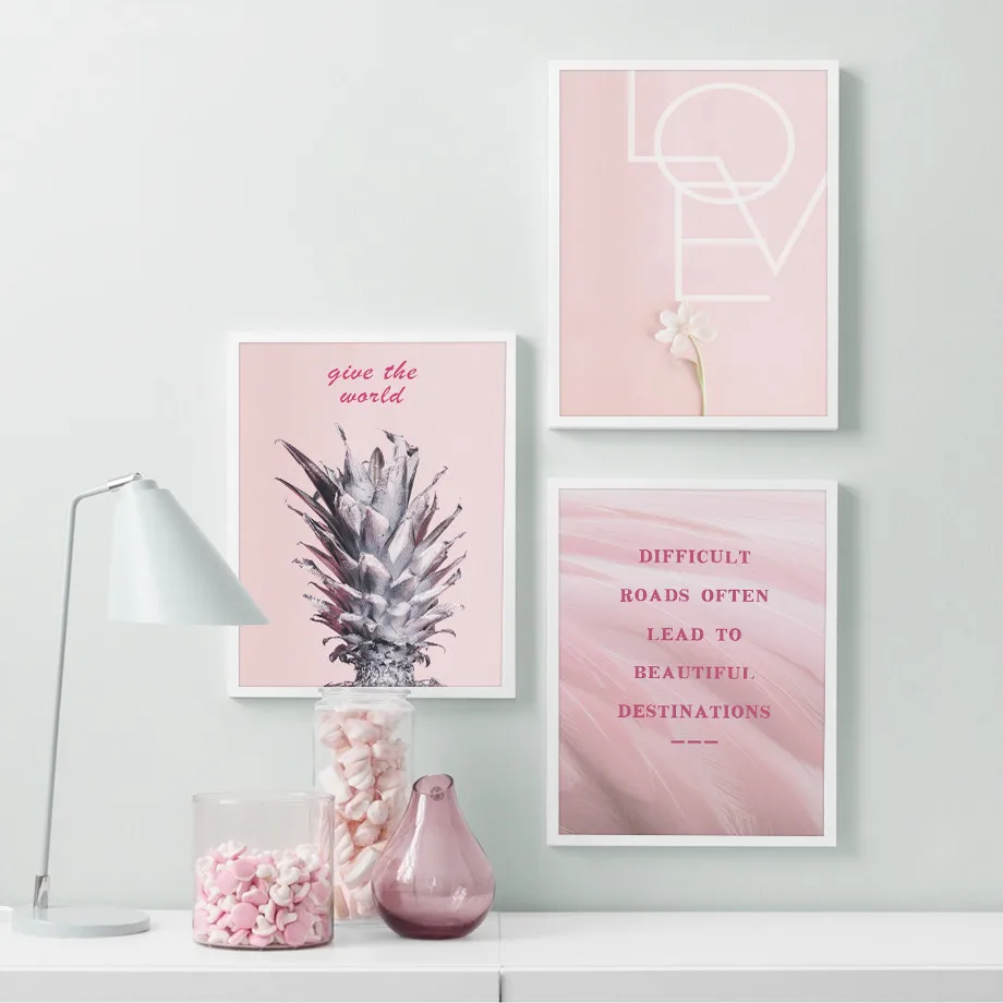 Pink Pineapple Flower Motivational Quote Wall Art Canvas Painting Nordic Posters And Prints Wall Pictures For Living Room Decor