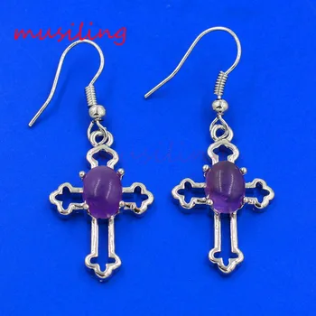 

Mini Cross Drop Earrings for Women Charms Opal Blue Sand etc Natural Stone Bead Accessories Wicca Witch Amulet Jewelry 10Pairs