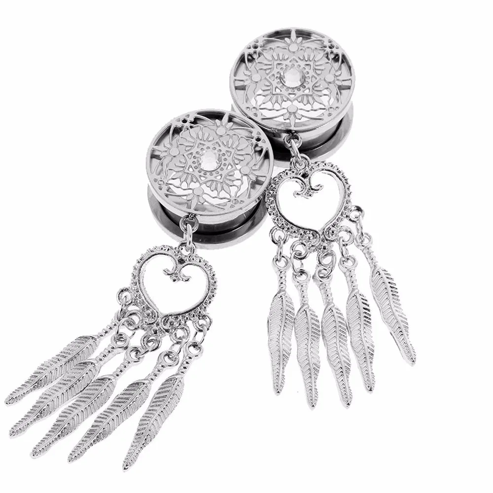 

Heart Dream Catcher Dangle Ear Plugs Stainless Steel Screw Flesh Tunnel Expander Stretcher Body Tragus Piercing Jewelry1pr Sale