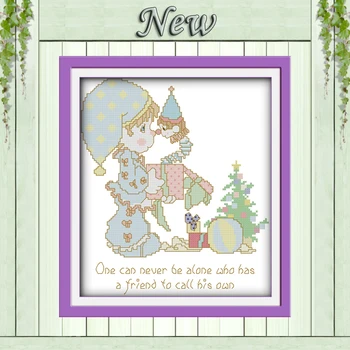 

No longer alone cartoon girl lovely Counted Print on canvas DMC 11CT 14CT Cross Stitch kits Needlework Sets embroidery DIY Decor