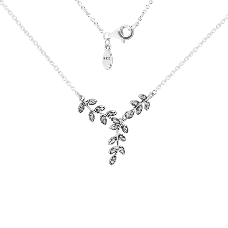 

Leaves collier Necklace 100% 925 Sterling Silver Clear Cz Necklaces for Women DIY Fine Jewelry PFN002