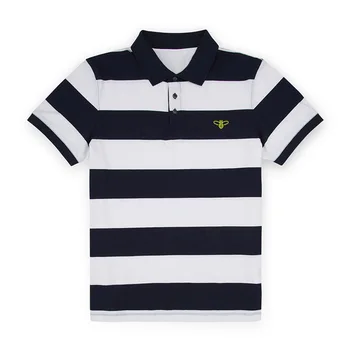

Mens Bee Embroidered Knit Striped Short Sleeve Polo Shirts