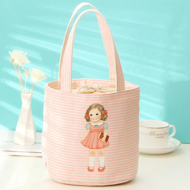 Милая девушка наивная холст Ланч термо сумка портативный бутылка изоляционная сумка пакет водонепроницаемая сумка с печатью - Цвет: Розовый