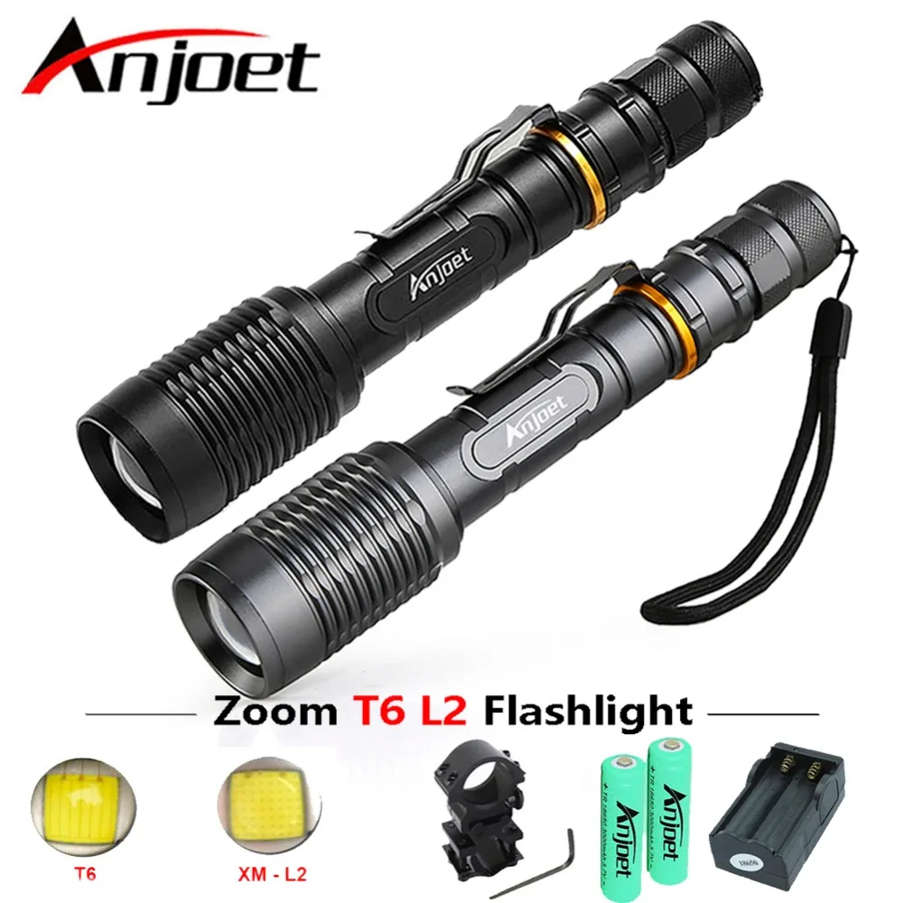 

Anjoet Sets Tactical Hunting XML L2 LED Flashlight 5000Lumens 5-Mode Super Bright Torch light Telescopic Zoom+2x18650+Charger