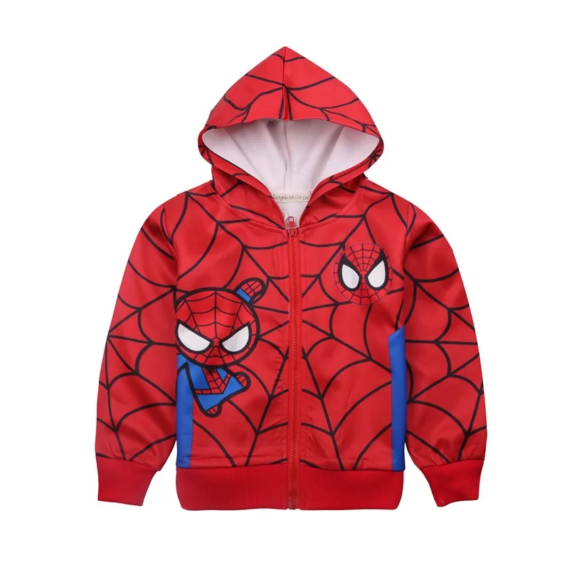 Новое модное пальто с человеком-пауком для мальчиков на весну-осень, детская куртка, верхняя одежда с человеком-пауком, детские толстовки с капюшоном - Цвет: red