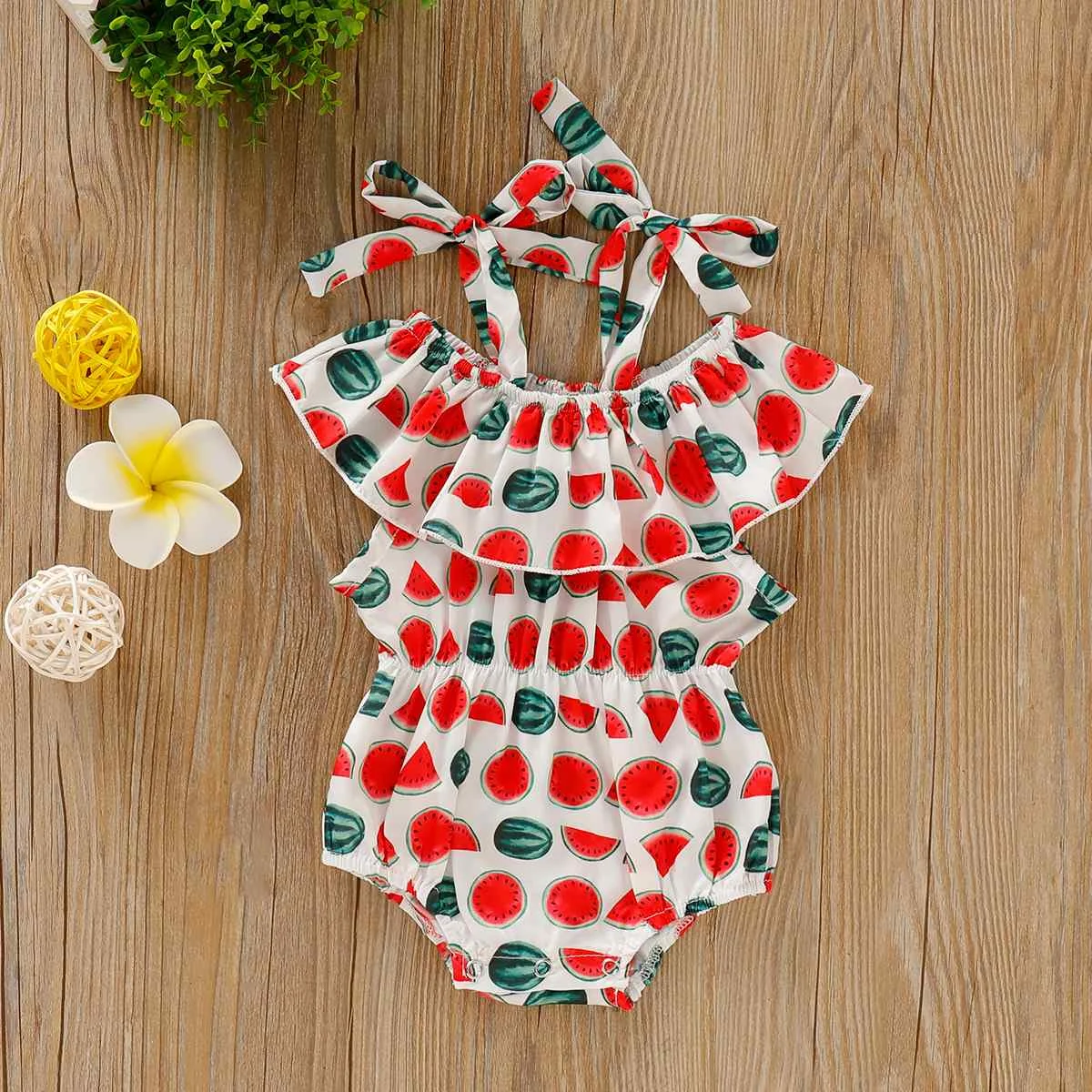 

Printed Red Watermelon Cotton Printing Suit Belt Printed One-character Shoulder Vest Sleeveless Triangle Trousers Climbing Suit