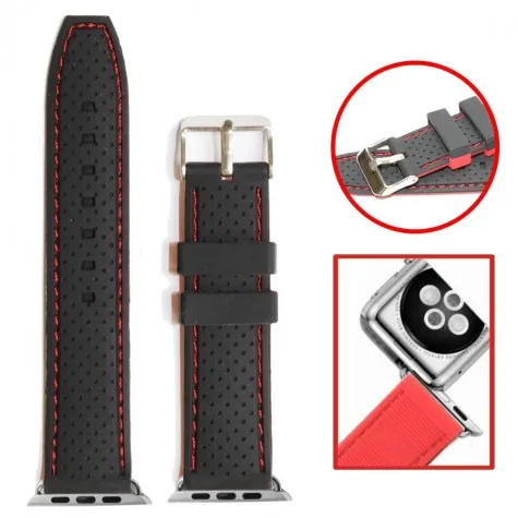 38mm Black With Red Silicone Watch Band for Apple iWatch Replacement