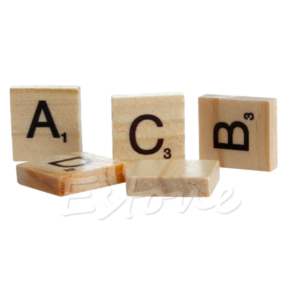 Шт. 100 шт. Деревянный Алфавит Scrabble плитки черные буквы и цифры для ремесел дерево