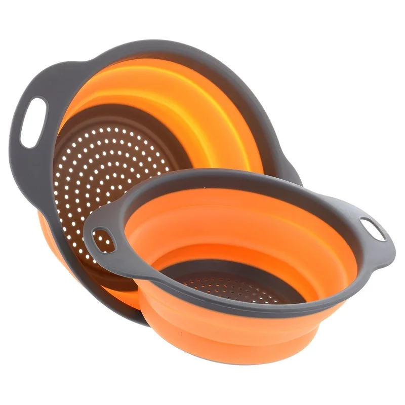 2pcs/set Foldable Silicone Colander Fruit Vegetable Washing Basket