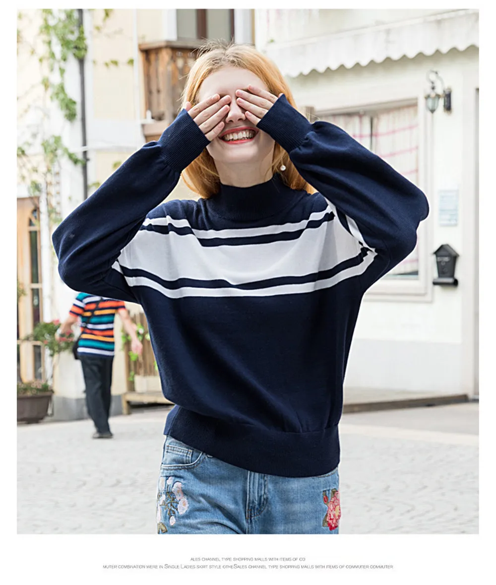 Autumn Knitwear Blouse Shirt Women 2018 Winter Turtleneck Warm Striped Sweater Blouse long sleeve knitwear Female Casual Tops (11)