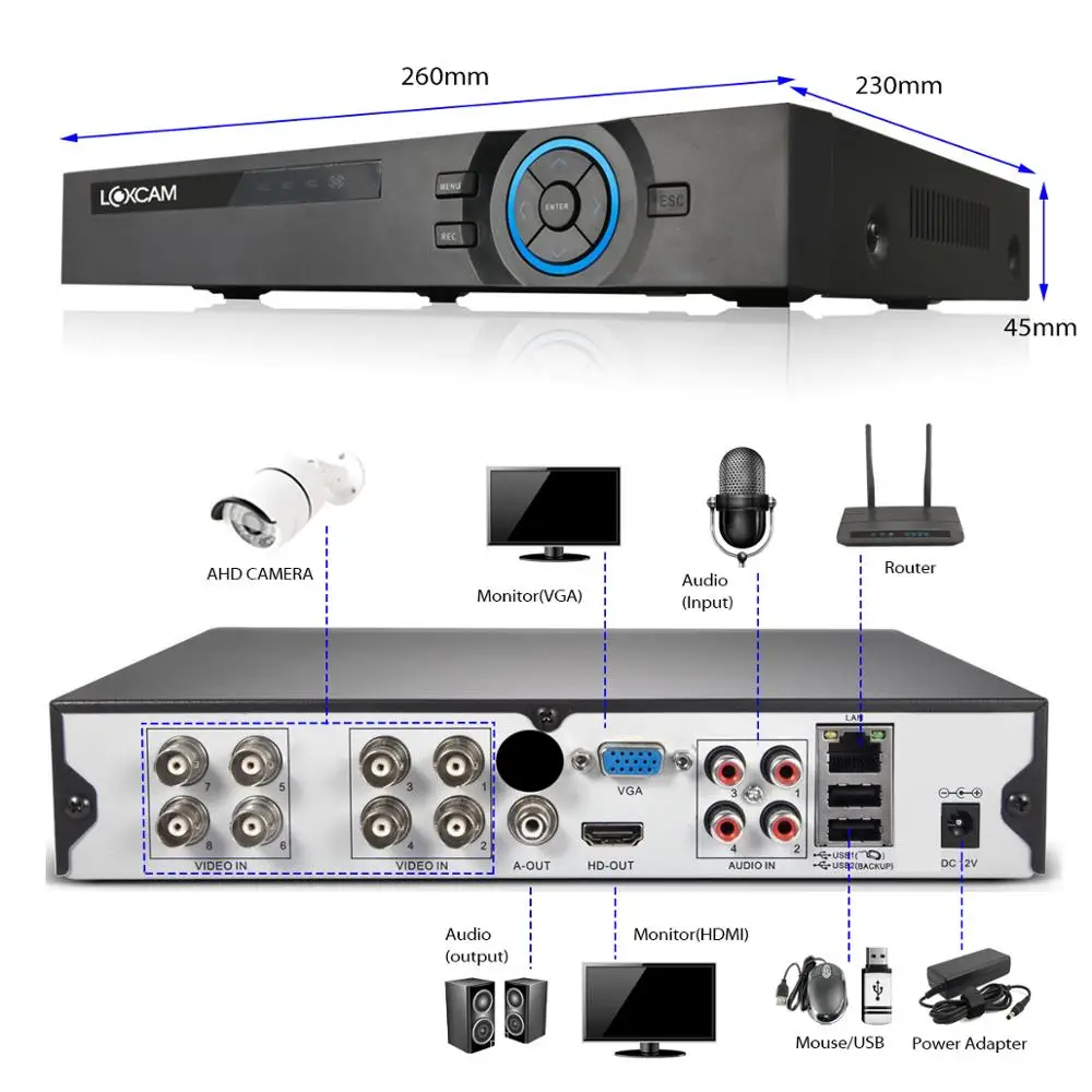 LOXCAM h.265 система видеонаблюдения 8 каналов DVR комплект SONY 2 МП 1080P CVI TVI in/наружная
