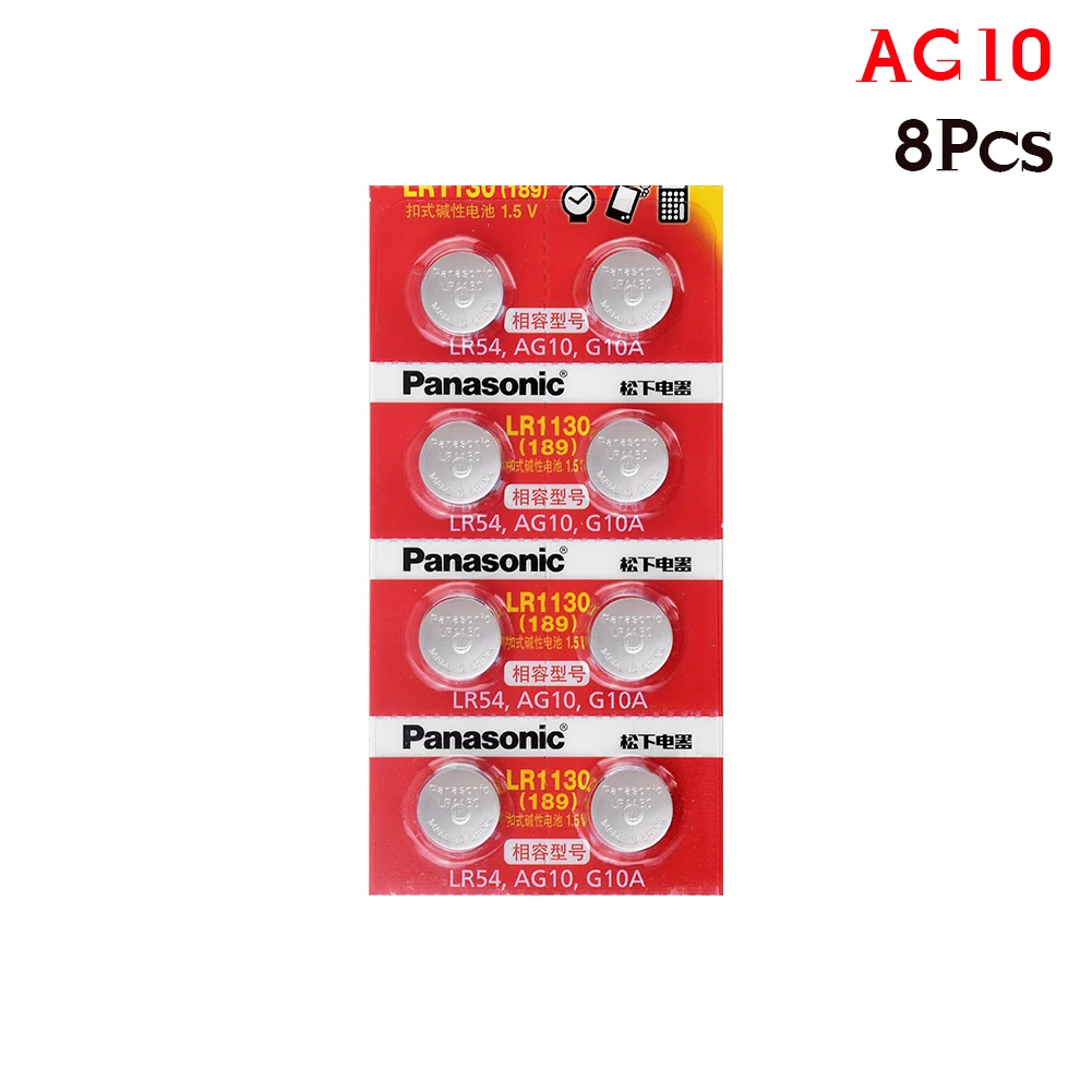

8Pcs AG10 Battery LR1130 LR54 Coin Button Cells 1.5V Alkaline D189 D389 D390 G10 G10A 1159SO 1168A 189 189-1 For Watch Toys