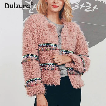 

Sweet Pink Faux Fur Coat Women Plus Size XXXL 2018 Winter Warm Outerwear Autumn Winter Overcoat Fluffy National Fur Jacket Femme