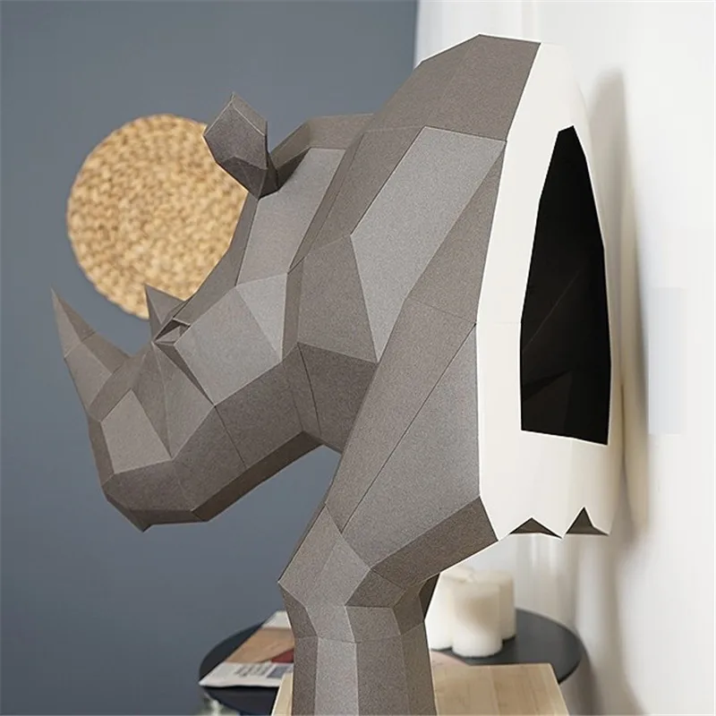 Скандинавские 3D геометрические носороги DIY настенные подвесные бумажные художественные скульптуры для дома, гостиной, офиса, украшения для стен R735