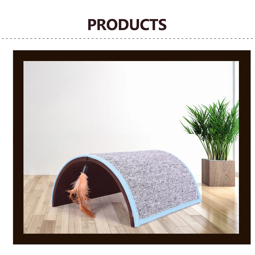 

Focus on pets Arch Shaped Cat Scratcher Carpet Plush Fabric Cat Scratching Pad Toy With Feather Teaser For Cats Playing Alone