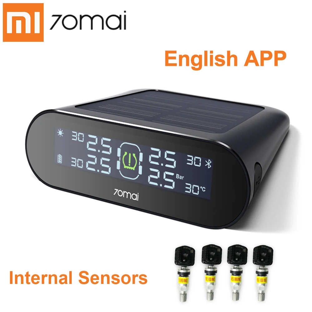 

Xiaomi English APP Tire Pressure Monitoring System Solar Power USB Car TPMS LCD Real-time Voice Alarm with 4 Internal Sensors
