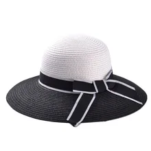 2016 Korean Summer Black And White Mosaic Bow Visor Hat Lady Hat Outdoor Uv Sun Hat Chapeau Paille casual Fashionable