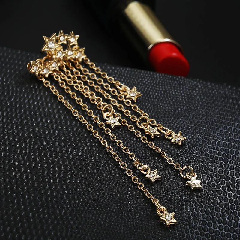 1 шт новая мода кисточкой серьги для женщин золотой цвет кристалл звезда Висячие серьги панк стиль Personallized массивные украшения