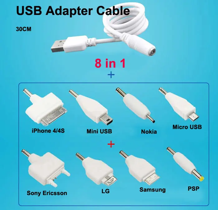 

8 in 1 Universal USB Multi Cable Smart Adapter Charger Micro Mini USB Cable For iPhone Samsung Nokia Sony HTC PSP Free Shipping