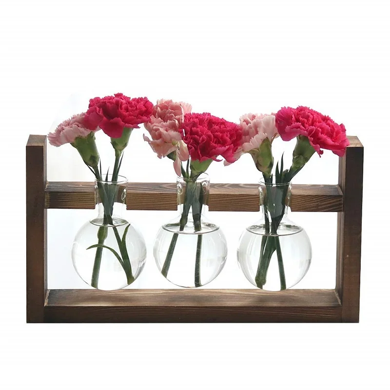 Растительный Террариум с деревянной подставкой стеклянная ваза держатель для украшения дома, Scindapsus контейнер