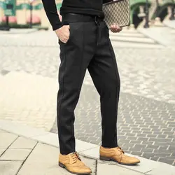 Для мужчин тонкий Повседневное Elasticed талии хлопка текстура шерстяные серые брюки метросексуал Для мужчин Европейский Стиль прямые брюки