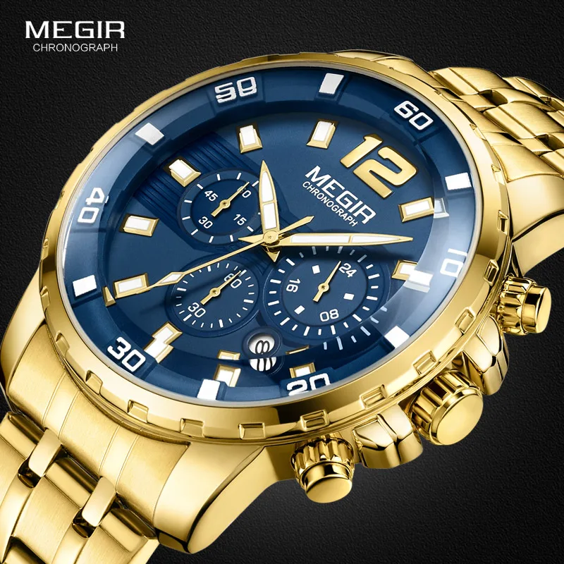 

Men Watch Chronograph Sport Mens Watches Top Brand Luxury Waterproof Full Steel Quartz Gold Clock Men Relogio Masculino