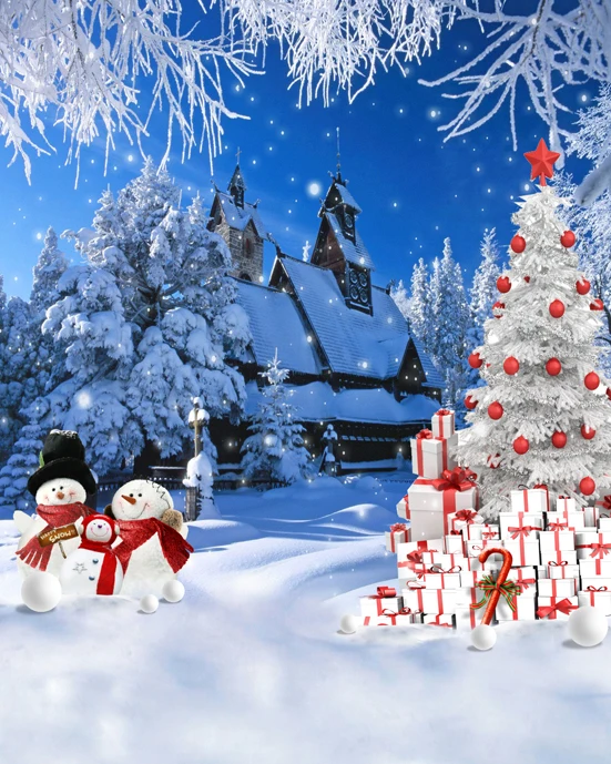 

Customize vinyl cloth print snow Christmas village house photography backdrops for children photo studio backgrounds props L-877