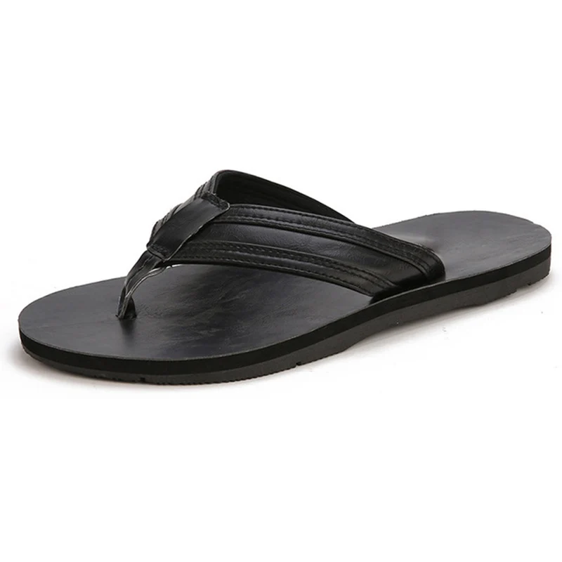 Высококачественные кожаные Вьетнамки; мужские Летние Стильные Нескользящие сандалии на плоской подошве; большие размеры; пляжная обувь; 46