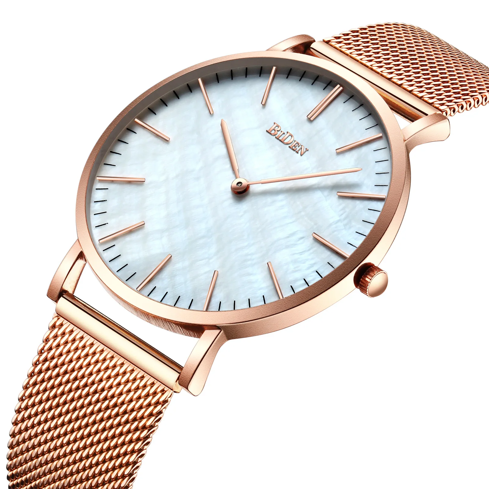 

BIDEN brand man quartz watches waterproof business stainless steel Mesh belt thin mens wristwatches silver black rose gold