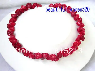 

ddh0080 Charming 17'' 11mm flower handwork carve red coral Necklace