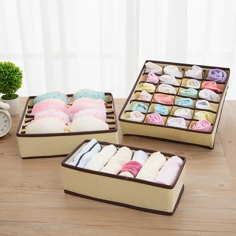 

1 Set Non-Woven Collapsible Storage Boxes For Bra Underwear Folding Closet Organizer Drawer Divider Container