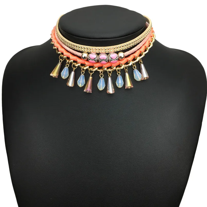 MANILAI Boho Multi layers Leather Charm Crystal Chokers Necklaces For Women Fashion Handmade Beads Maxi Necklaces & Pendants