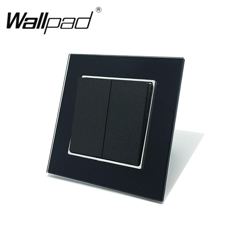 

Wallpad 110-250V Black Toughened Glass EU Standard Style 2 Gang 1 Way Push Rocker Wall Light Switch with Round Back Clip Mouting