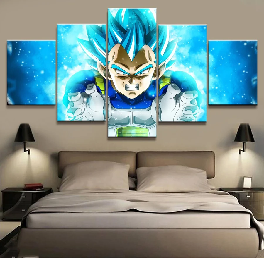5 Panel Dragon Ball Super Vegeta Animation Canvas Printed Painting For Living Room Wall Art Home ...