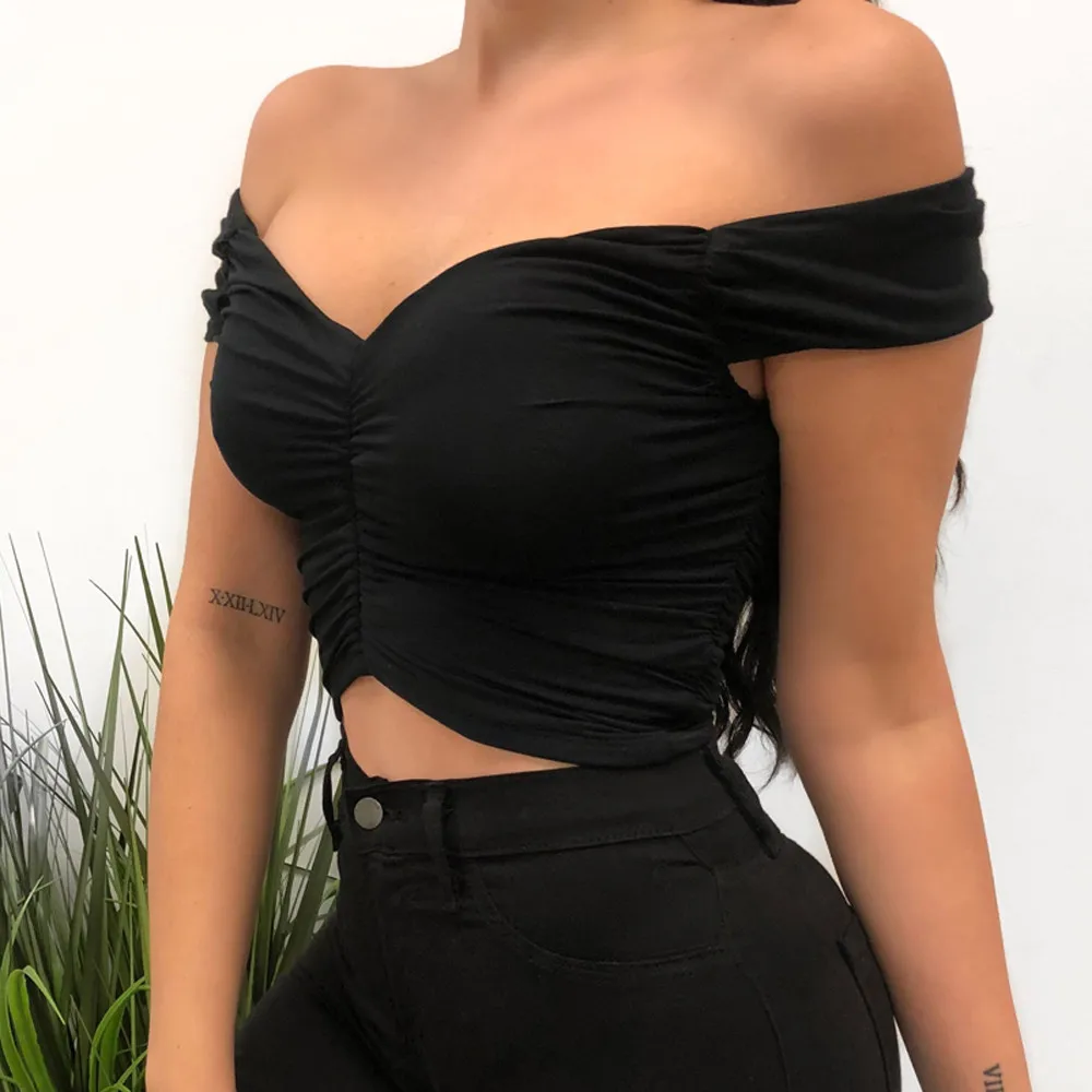 

Women Casual Vintage Off-Shoulder Pleated Elastic Breathable Top
