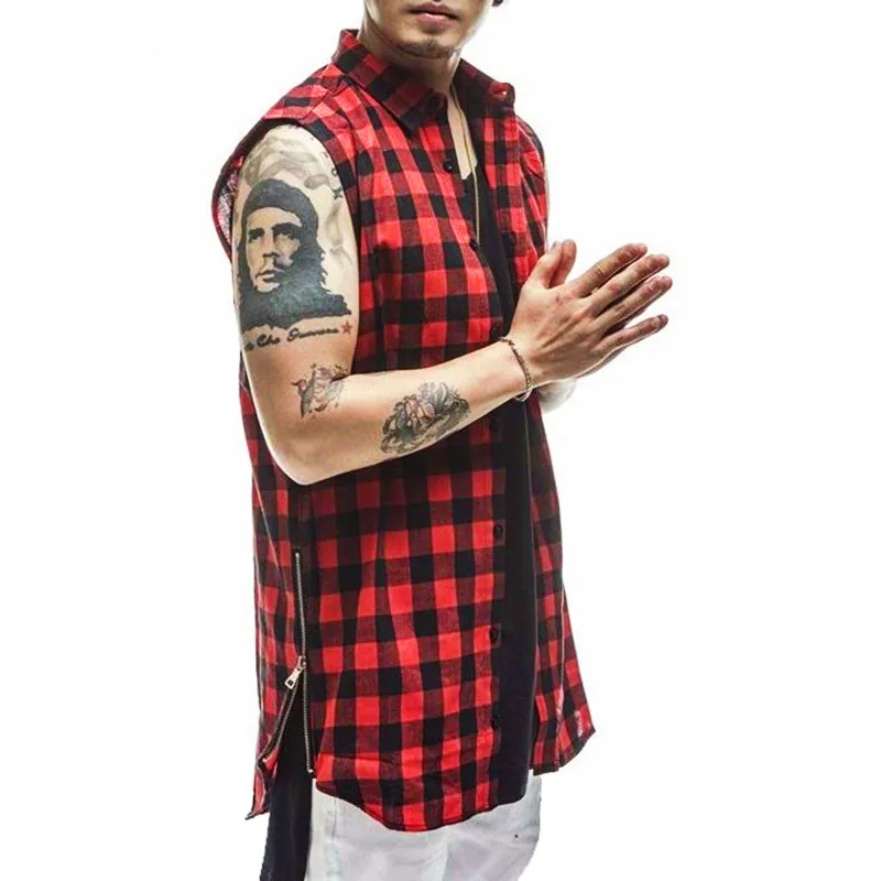 Popular Sleeveless Plaid Shirt Men-Buy Cheap Sleeveless Plaid Men's British Style Plaid Shirts 2016 Summer Sleeveless Side Zipper Plaid Shirt Men Hip Hop Streetwear - Popular Sleeveless Plaid Shirt Men-Buy Cheap Sleeveless Plaid