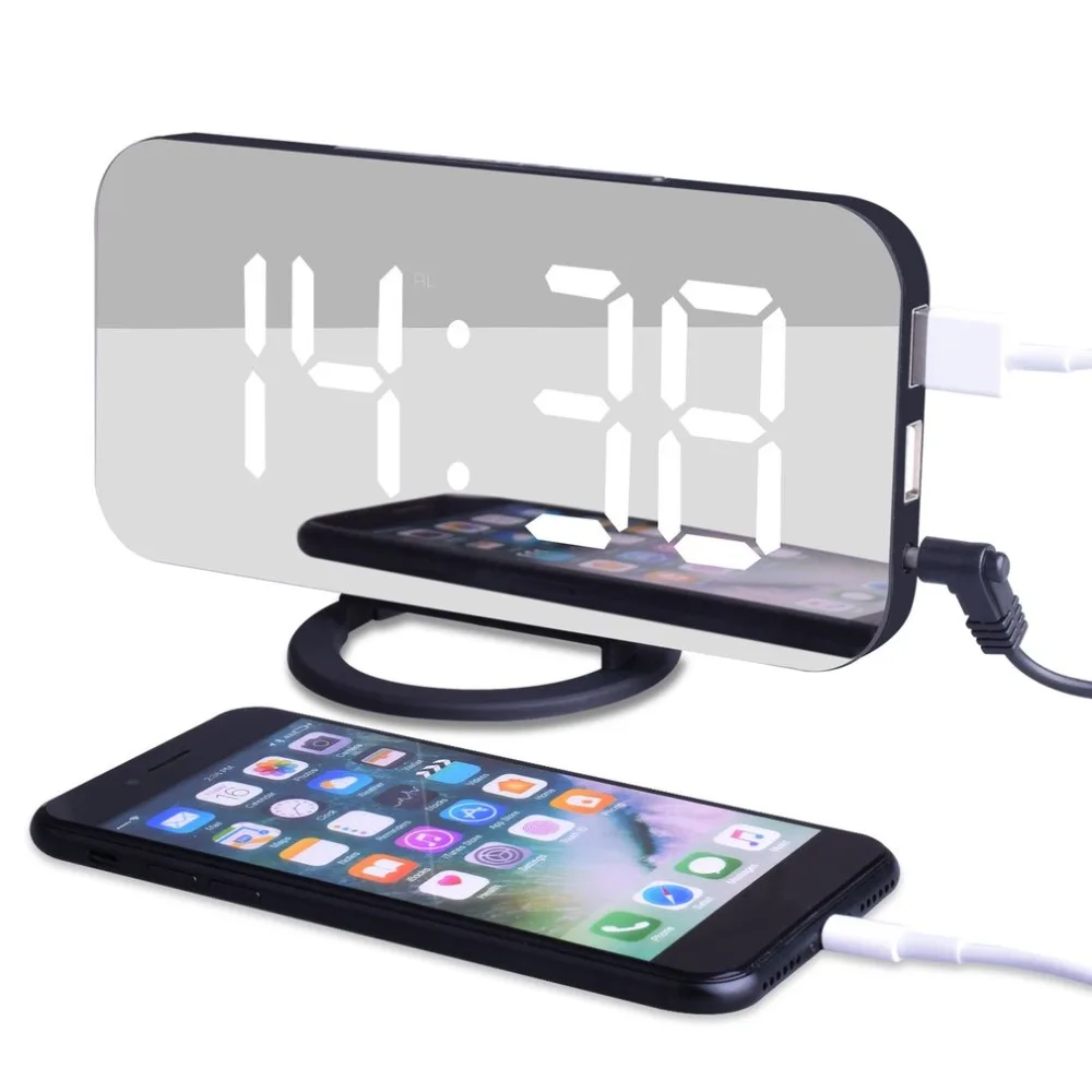 Practical Design Digital LED Alarm Clock Multifunctional Noiseless LED Mirror Clock Display Electronic Desk Table Clocks