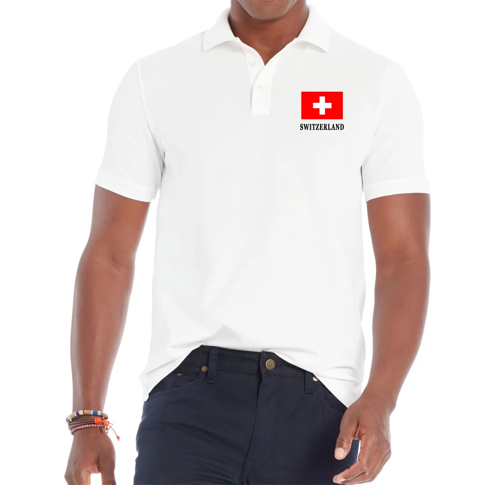 

BLWHSA Men Shirt Homme Man Casual Turndown Collar Male Summer SWITZERLAND National Flag Printed Breathable Tee Shirts Clothing