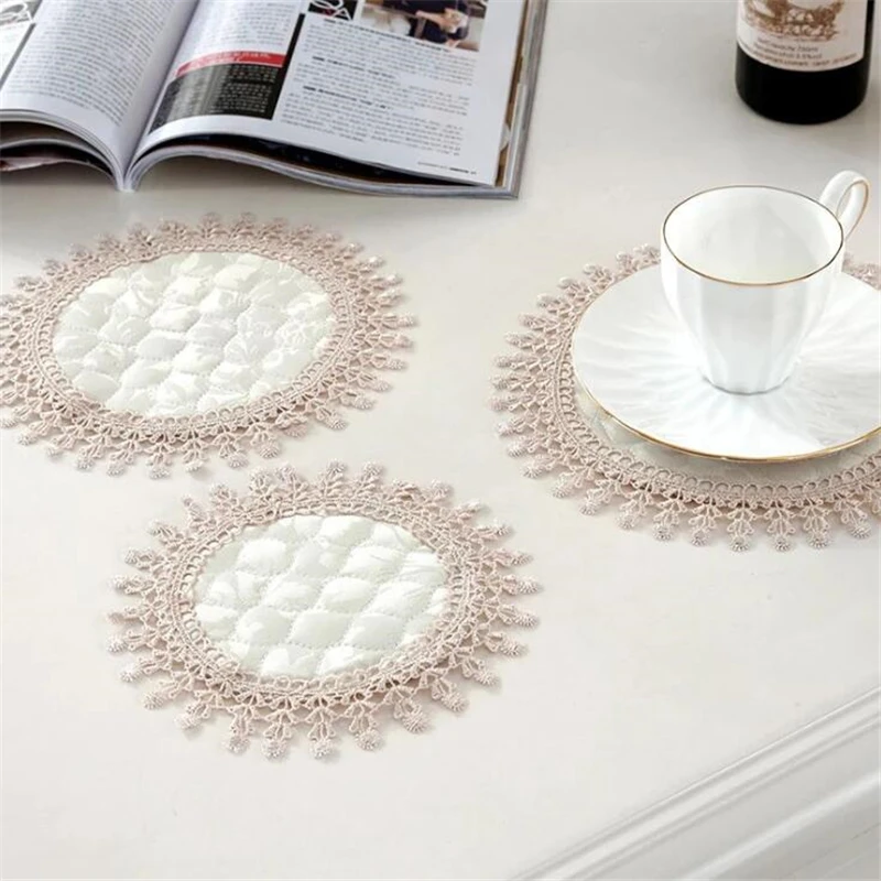 Xmas Kitchen Placemat Lace Embroidery Mat Tea Coffee Table Place Cloth Dining Doily Mug Cup Glass Drink Coaster Pad | Дом и сад