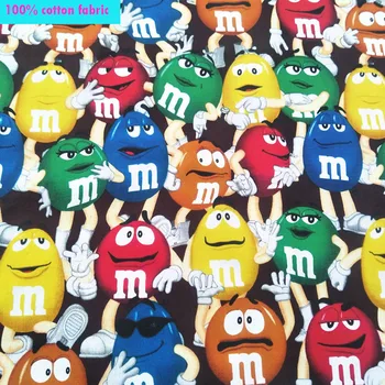 

New M M Bean Fabrics per meter Cotton Fabric M&M Beans Printed Cotton Fabric Sewing Patchwork DIY Girl Dress Clothing Wide 140cm
