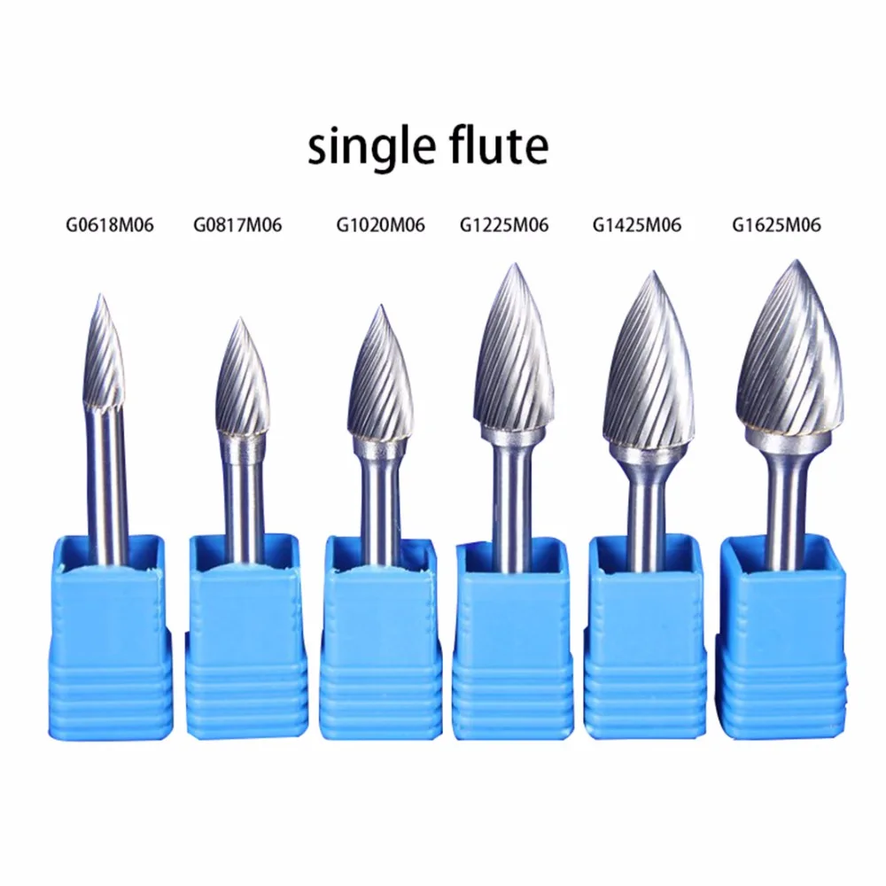 

1PCS Premium Carbide Front-end Single / Double Flute Cut Rotary Burr File 1/4" 6mm SHK 6-16mm Head Tree Shape Arc Pointed Nose