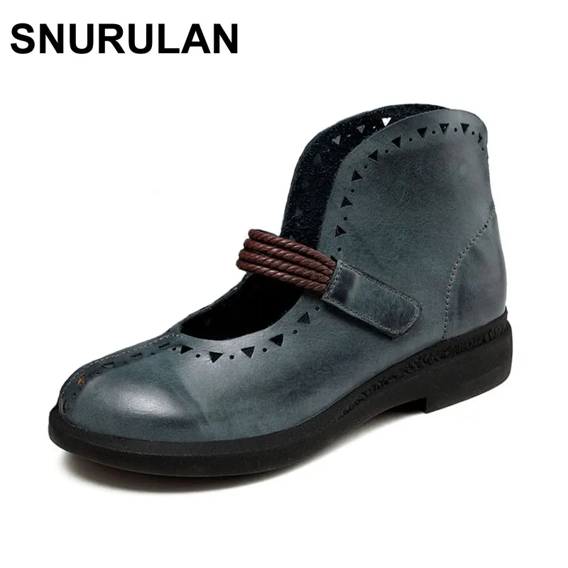 

SNURULAN 2017 New Spring Woman Shoes Genuine Leather Round Toe Hook & Loop Design 7893