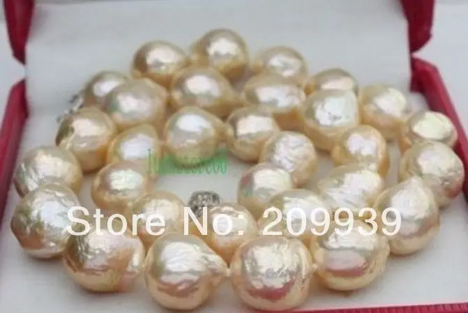 

huij 003167 18"11-13mm south sea natural golden pink nuclear pearl necklace