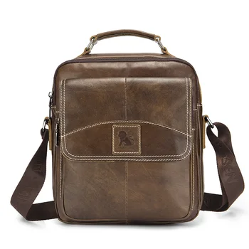 

Large Men Shoulder Bags 10.5" IPad Genuine Leather Crossbody Bags for Man Fashion Waterproof Messenger Bags Solid Hasp Male Flap