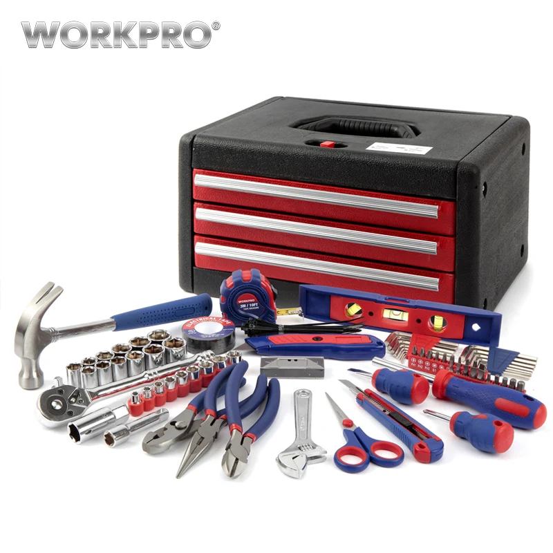 Beste WORKPRO 125 ST Handgereedschap Set Doos Thuis Gereedschap Huishoudelijke Tool Case Algemene Tool Kits