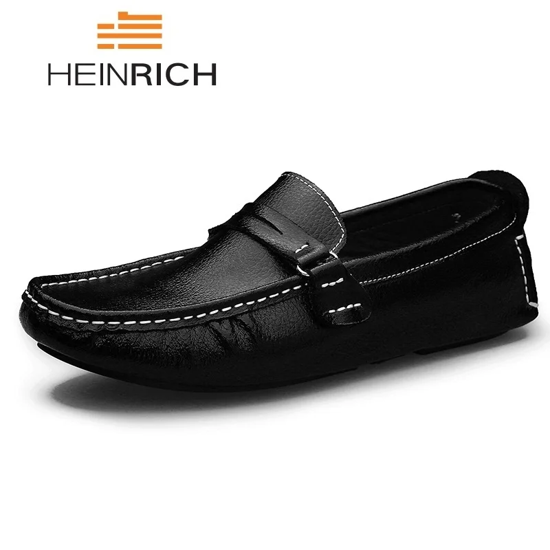 HEINRICH/мужские лоферы; модная обувь; коллекция года; Мужская дышащая обувь на полукруглой подошве; мужские слипоны; zapatos hombre; повседневная обувь - Цвет: Черный